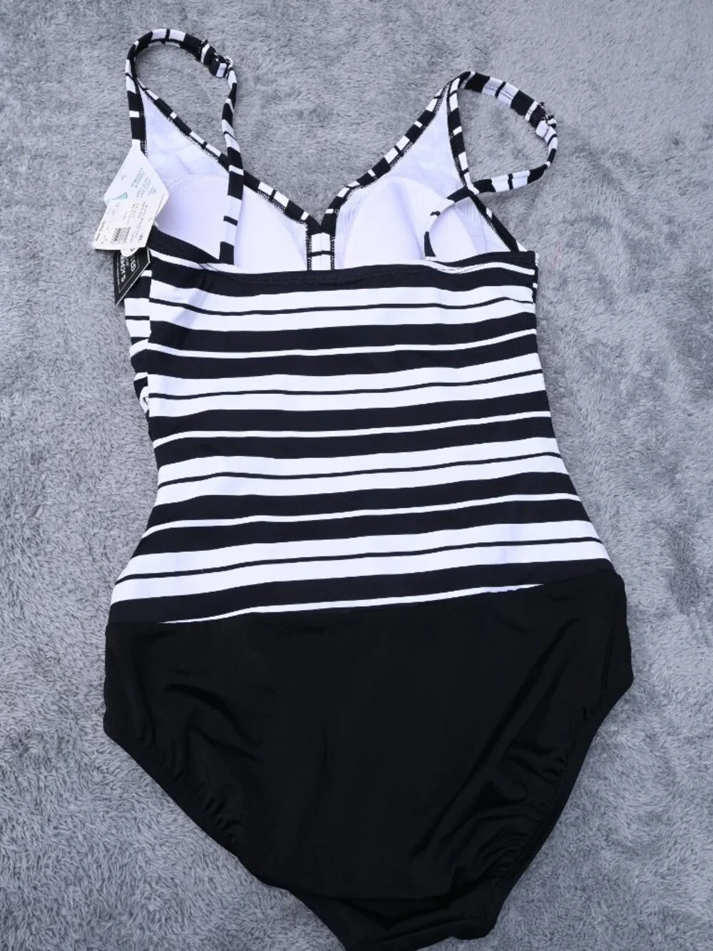 Swim Solutions Striped Tummy-Control Bust Support Swimsuit Women's Size 8 $86 - Picture 5 of 14